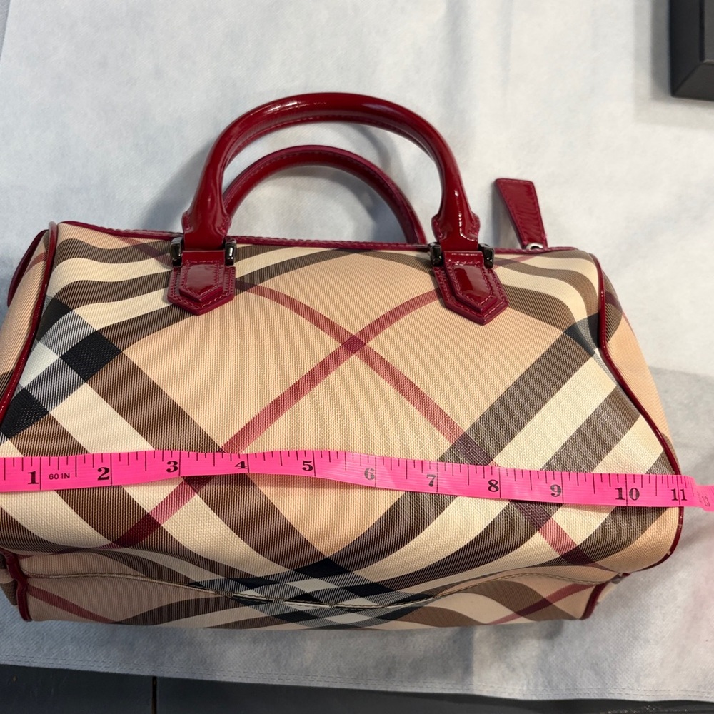 Burberry Haymarket Check Handbag – Red Patent Trim - Picture 12 of 14